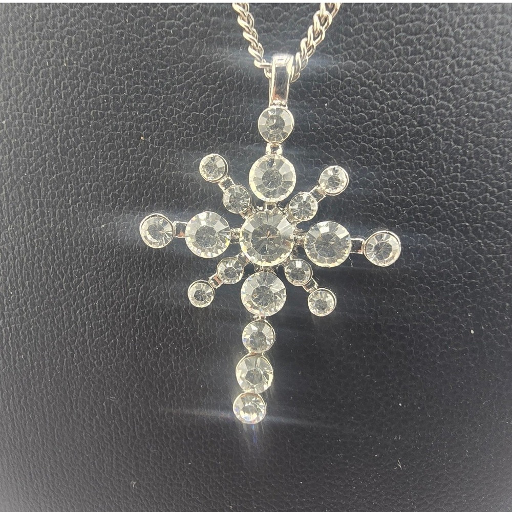Vintage JBK Camrose & Kross Cross Necklace Starlight Crystal Sunburst Pendant